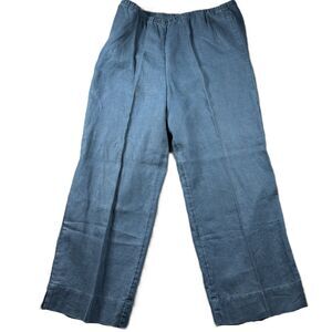 J Jill Linen Pull On Pants Creased Front Pockets Denim Blue Large Tall LT L263